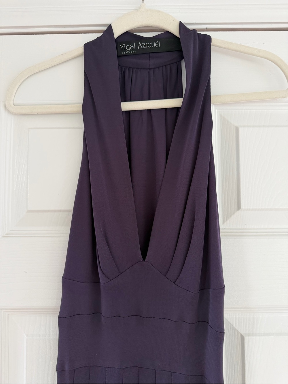 Yigal Azrouel Plum Halter Pleated Maxi Dress